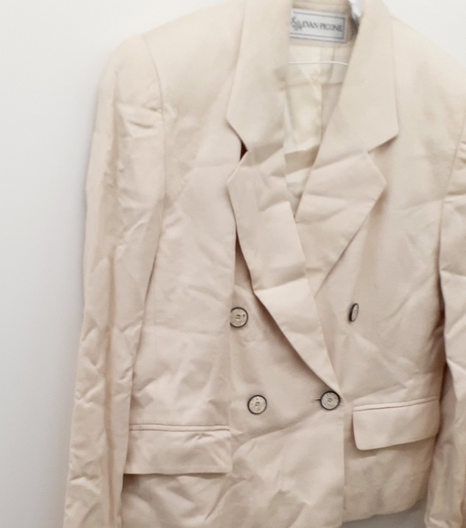 Evan Picone cream Nude Wool ? Blazer crop Jacket size 10 - Picture 9 of 13